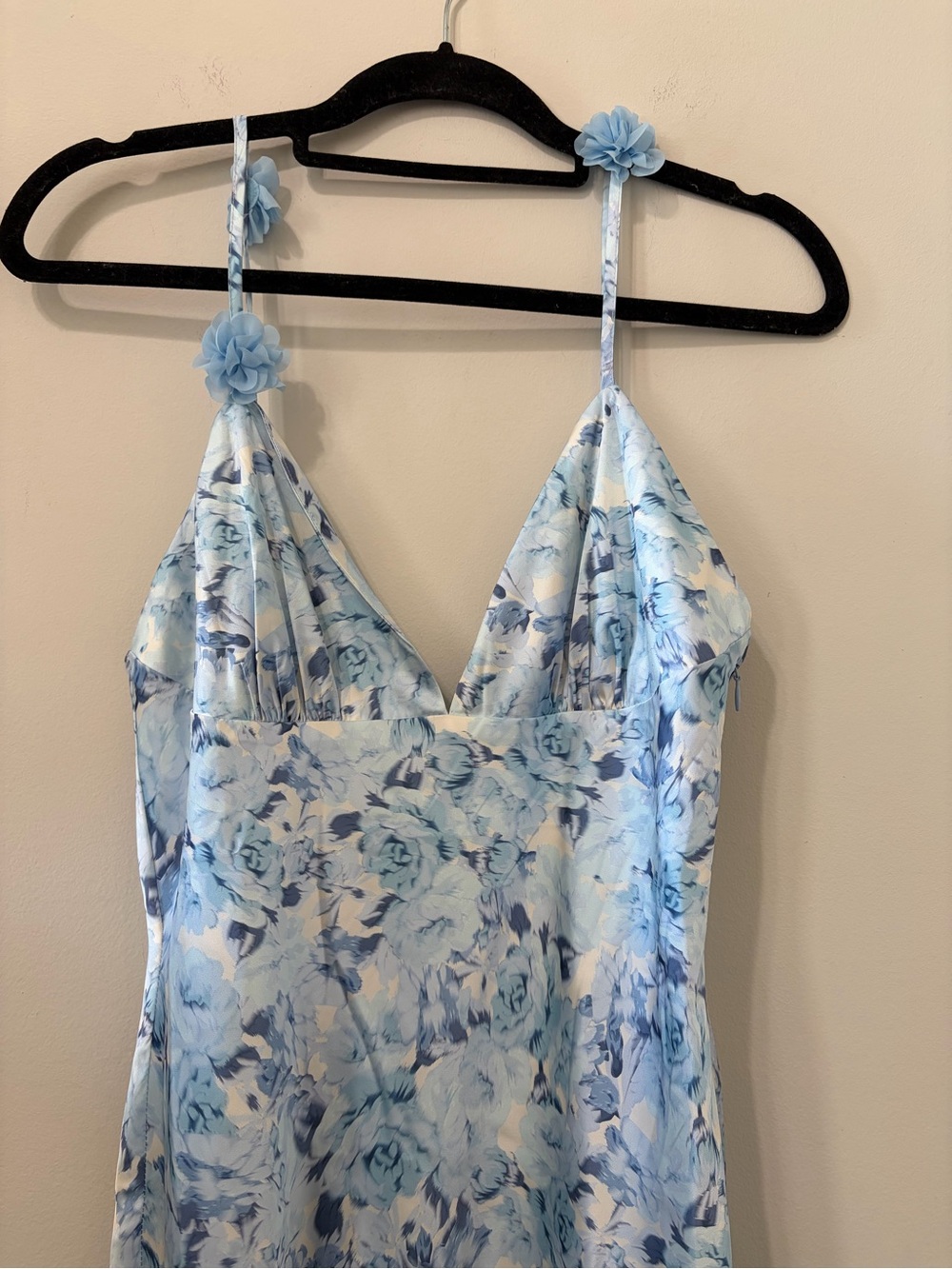 For Love and Lemons Huda Blue Floral Slip Maxi Dress with Tie Back - Picture 9 of 13